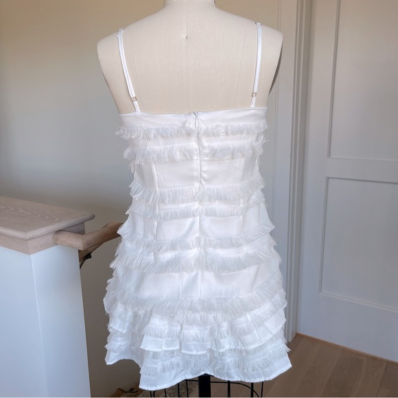 Princess Polly Molina White Mini Dress Size 4 straps eyelash ruffle fringe - Picture 6 of 7